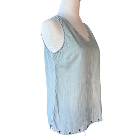Skies Are Blue Light Blue Chambray 100% Tencel V-Neck Tank Top S - Picture 4 of 11